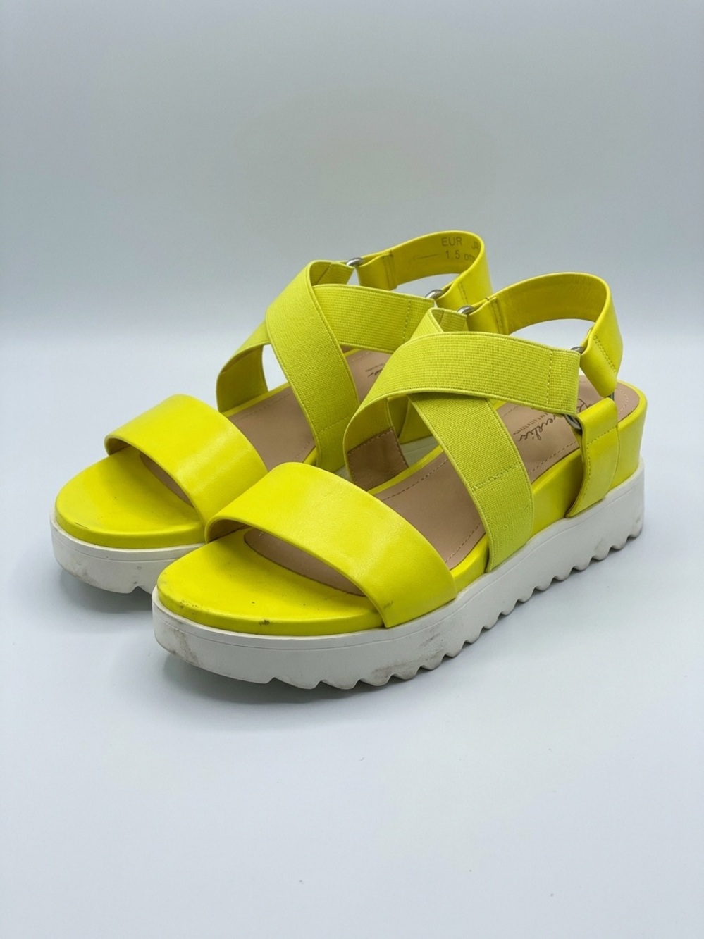Dream Pairs Neon Yellow Platform Sandals with Elastic Cross Straps